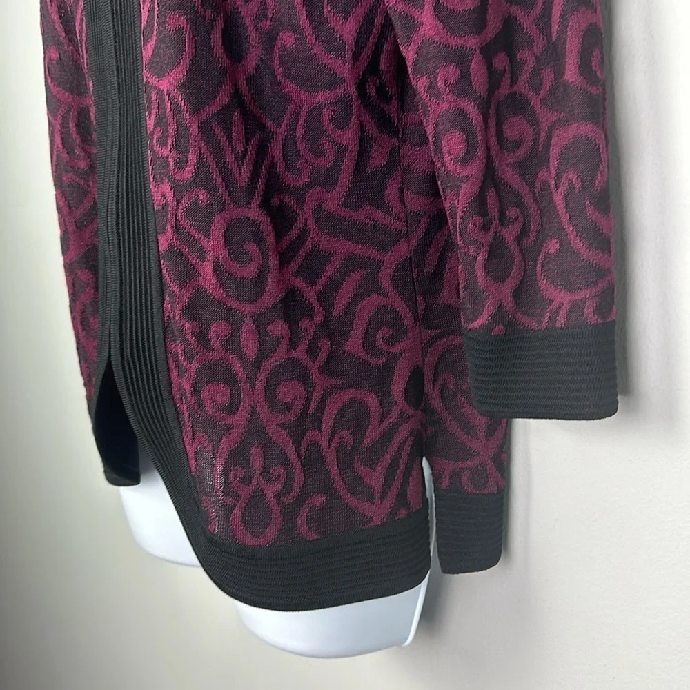 Exclusively Misook Petite M Texture Zip-Up Top Lightweight Jacket Burgundy Black - Picture 9 of 16